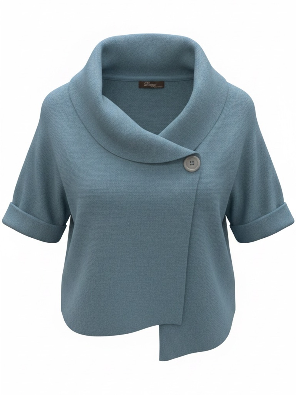 Teal Blue Short-Sleeve Shawl Collar Cardigan